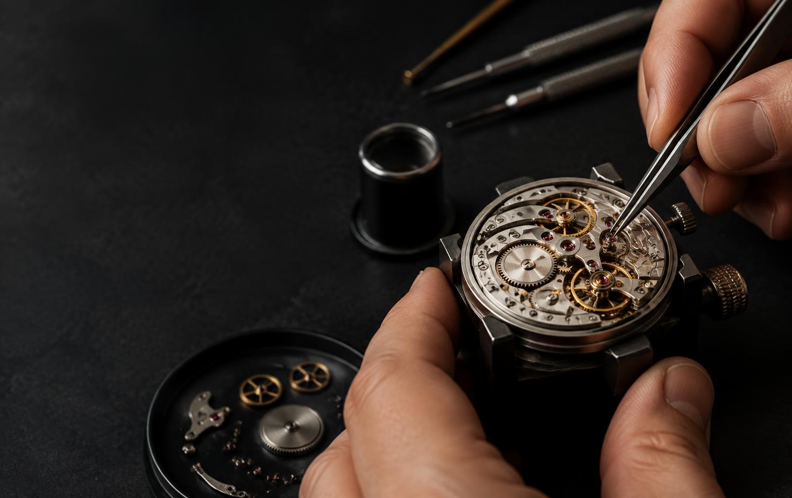 Watchmaker servicing a mechanical watch for a customer near Centennial, Colorado